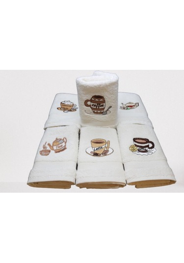 30x30 Cm 6 Ad. Coffee Tema Nakışlı Kutulu Peçete Mutfak Havlu Set