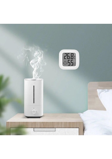 Skycity Beyaz Mini Dijital İç Mekan Sicaklık Ve Nem Ölçer -10 C/+70 C 10-99%rh Hassas Sensörlü Gülümse İkonlu Pil İle