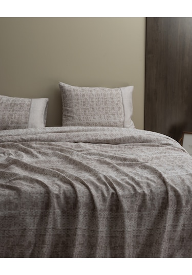 Petrus Tek Kişilik %100 Pamuk Madame Coco Crep Baskılı Nevresim Takımı - Bej 8684427178775 Ekru