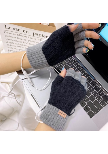 Suntek Usb Isıtmalı Eldivenler Bilgisayar Ofis İşi Siyah Siyah