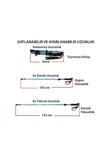 Hymark Trekking Hafif Katlanabilir 105-125cm Dağcı Doğa Kamp Yürüyüş Batonu Açık Mavi