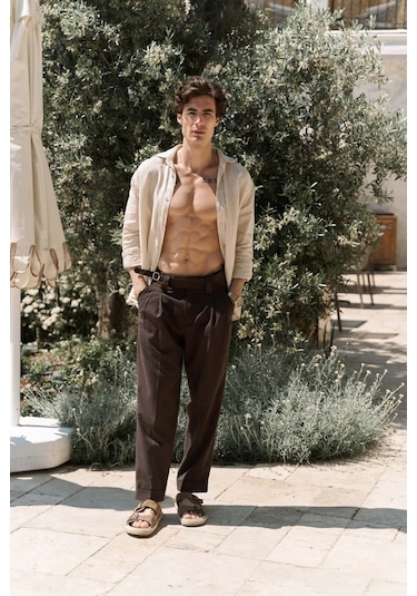 Enrico Kemer Detay Kahve Erkek Pantolon Kahve