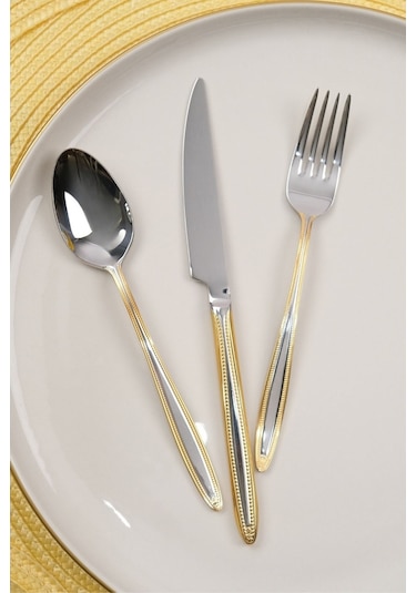 Lugga Sare Gold Tatlı Çatal Kaşık Bıçak Takımı 6 Kişilik 18 Parça