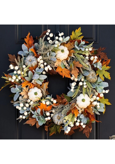 Gajeena 45cm Plastik Kürbaga Ve Akçaağaç Yapraklı Süs Yünüsü - Ev, Kapı, Duvar Dekorasyonu - Sonbahar, Teşekkür Günü, Bayramlar İçin Çok Renkli