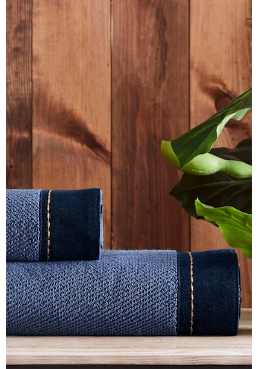 Özdilek Oregon Maskülen Nakışlı Denim 2'li Havlu Set Lacivert