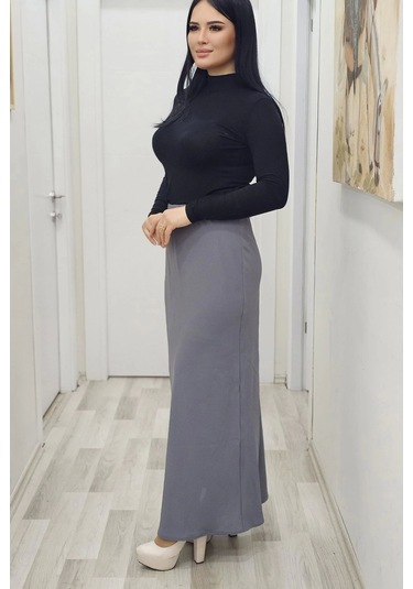 Beli Lastikli Verev Kesim Büyük Beden Etek 6006-gri Gri