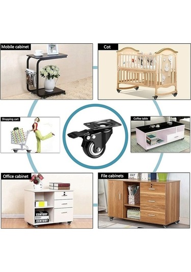 Novahub 4 Adet 50mm Sessiz Frenli Mobilya Tekerleri, 400kg Ağır Hizmet Tekeri, Palet Taşıma Tekerleri Siyah -