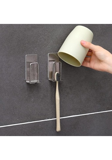 Ambalaj Paslanmaz Çelik Diş Fırçası Tutucu 2'si 1 Arada Duvara Monte Diş Fırçası Tutucu Ve Yapışkanlı Arka Yüzeyli Kupa Tutucu Banyo İçin Gümüş Diğer