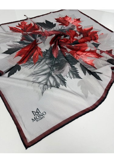 Mono Scarfs Soft Pamuk Eşarp-90 X 90 -06109 Beyaz-bordo