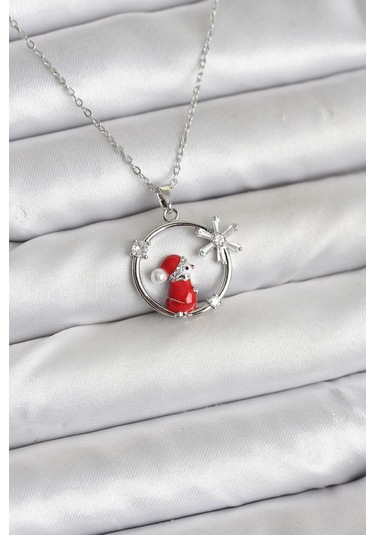 316l Çelik Zincir Gümüş Zirkon Taşlı Yılbaşı Tema Kadın Kolye - Tj-bko10719 Gümüş