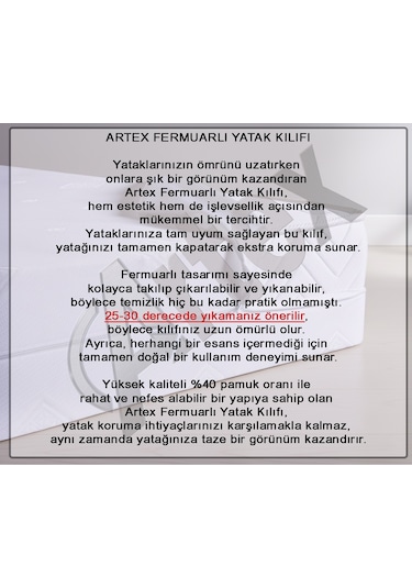 Artex 180X200 Fermuarlı Yatak Kılıfı Yatak Koruyucusu Yatak Örtüsü Nevresim