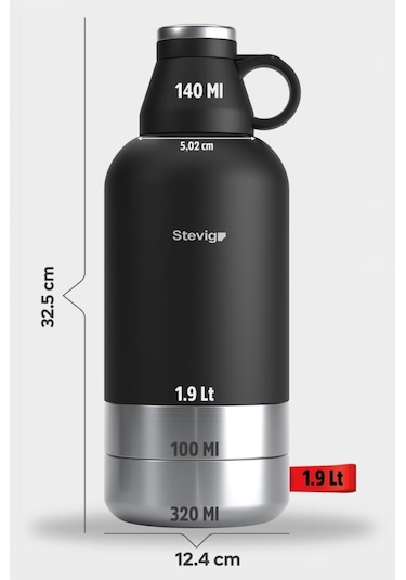 Stevig 4 Multi-cup Çelik Termos 1,9 Lt. Black St-212