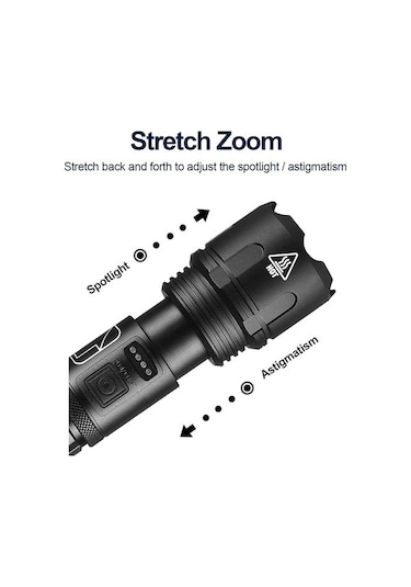 Yifomall Xhp50 Led Usb Şarjlı Fener, Dış Mekan Acil Durumlar İçin Uzak Menzilli Yakınlaştırmalı Keşif Işığı Pil Yok Siyah