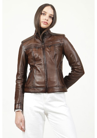 Dericlub Yb-2107 Gerçek Deri Kadın Mont Camel