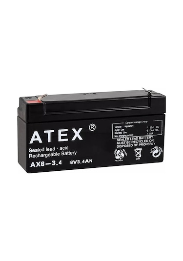 Atex Ax6-3.4 6 Volt - 3.4 Amper Yatık Akü 12.5x6x3cm