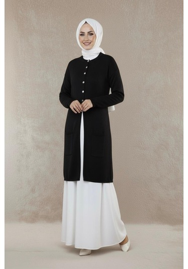 Yeni Sezon Dizboy Kadın Ceket -sakal İplik, Yaka Düğmeli, İki Cepli, Günlük, Şık Kombinler İçin Siyah