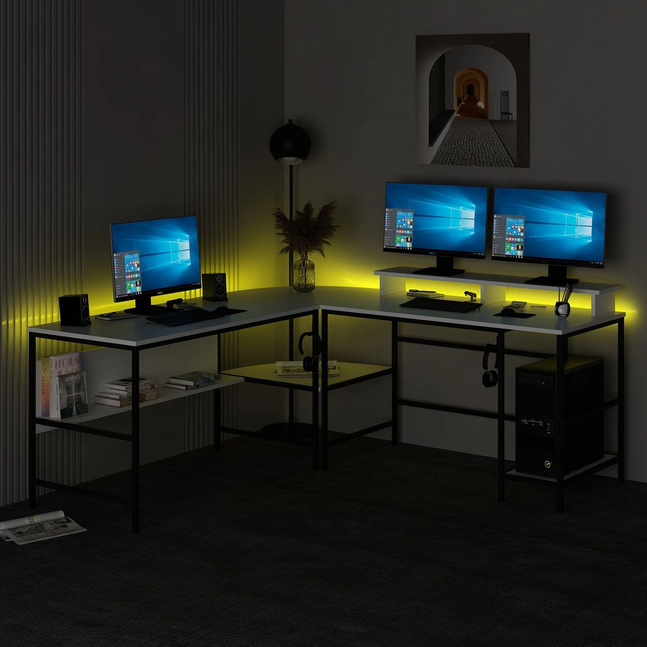 Minar Greta Rgb Led Işıklı L Köşe Çalışma Masası - Beyaz Beyaz