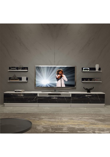 Decoraktiv Trendstyle 270r Slm Tv Ünitesi Tv Sehpası Beyaz - Siyah Mermer