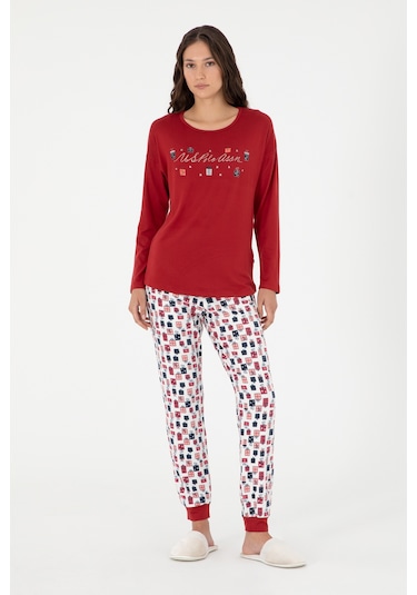 U.S. Polo Assn. Kadın Bordo Yılbalı Temalı Pijama Takım 50303402-VR014