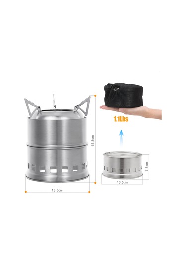 Taşınabilir Paslanmaz Çelik Hafif Odun Sobası Alkol,y27179 Gümüş