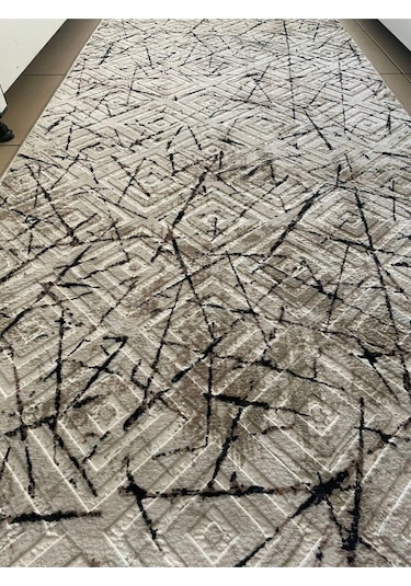 Sarar Vizon Çizgi Desenli Yıkanabilir Kaymaz Dört Mevsimlik Salon, Banyo, Balkon, Genç Odası Kesme Halı Vizon