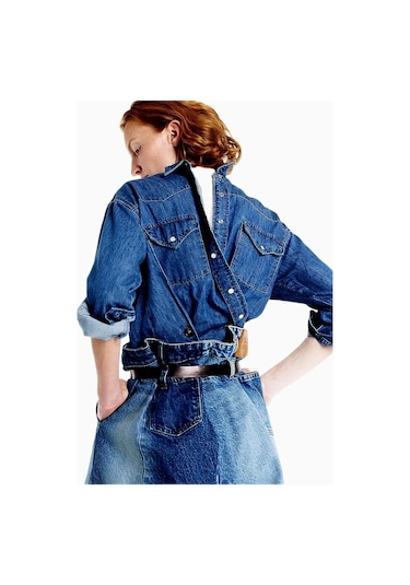 A.w.a.k.e. Mode Kadın Geniş Paça Denim Yama Detaylı Jean Pantolon Mavi