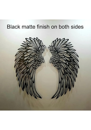 Sones 1 Çift 45 Cm Çift Taraflı Siyah Kazınmış Metal Melek Kanatları Duvara Asılan Dekorasyon Işıksız Diğer