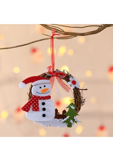 Vkemall Noel Dekoratif Hasır Çelenk: Kar Adamı Desenli Pencere Süsü