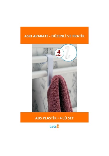 4'lü Beyaz Kanca Askı Aparatı Seti Dayanıklı Abs Plastik Çok Renkli