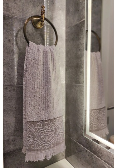 Bambu Kabartma Bordürlü El Havlusu - Lila Lila