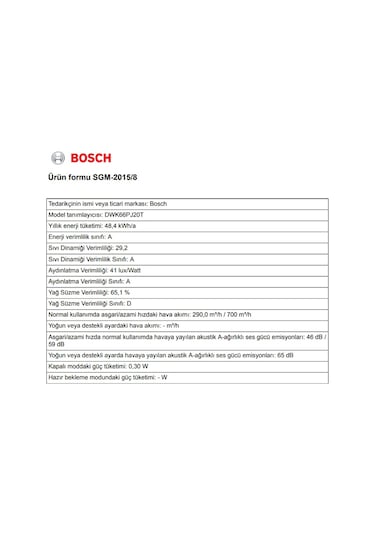 Bosch DWK66PJ20T Cam Yüzey Duvar Tipi Davlumbaz
