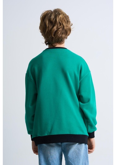 Alexandergardi Alexandergardı Baskılı Bisiklet Yaka Çocuk Sweatshirt Koyu Yeşil