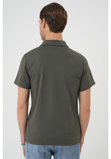 Comfort Fit Polo Yaka Esnek Pamuk Casual Haki Tişört Ts 886 Haki