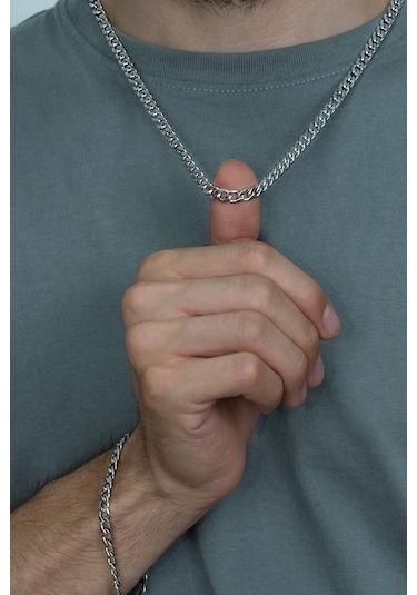 Gurmet Erkek Çelik Zincir Kolye Bileklik Seçenekli 4Mm Eck06T Beyaz