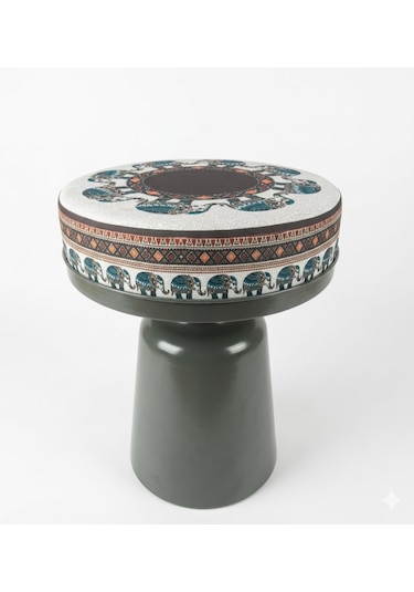 Missidea Elephante Maya Desenli Puf Antrasit