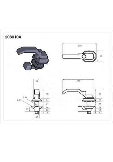 Atlastek Metal Hava Santral Jeneratör Kompresör Kabin Ağır Panel Kol Kilit - Plastik Düz Dil Kilitlenmeyen Anahtarsız