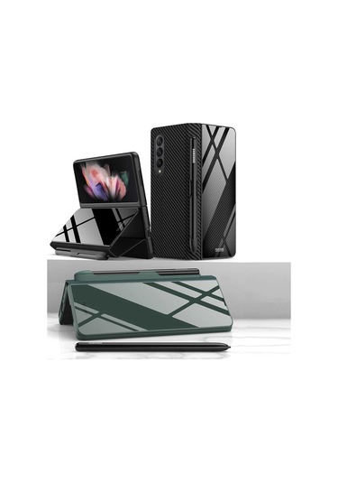 Samsung Uyumlu Galaxy Z Fold 3 Kılıf Zore Kalemlik Droga Kapak Siyah