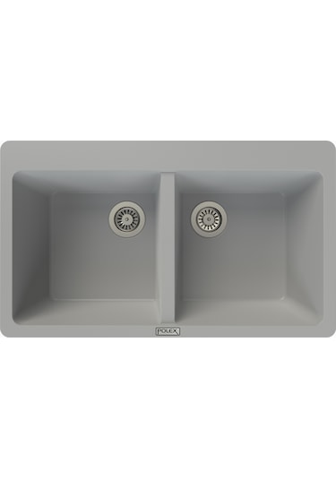 Polex Cristalüx Granit Evye P-N9 Gri 2 Hazneli Tezgah Altı Ve Tezgah Üstü Mutfak Evyesi 86x50.5 CM