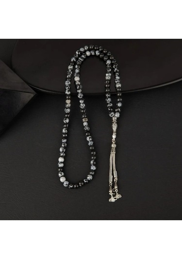Sertifikalı Karlı Obsidyen Doğal Taş Tesbih 99luk 6mm