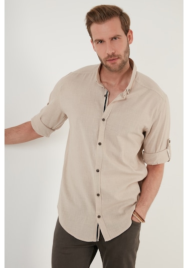 Buratti Pamuklu Regular Fit Düğmeli Yaka Erkek Gömlek Cf20S111871 Taş