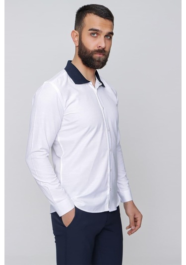 G 1491 Slim Fit Beyaz Spor Gömlek Beyaz