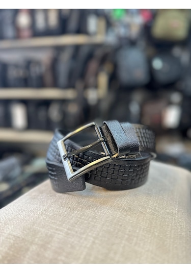 Trg Polo 4 Cm Hakiki Deri Siyah Desenli Erkek Kemeri-105