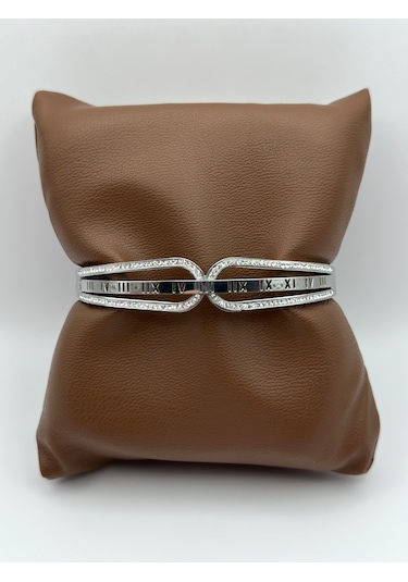 Arnes Jewelry Çelik Silver Roma Rakamlı Kelepçe Bileklik