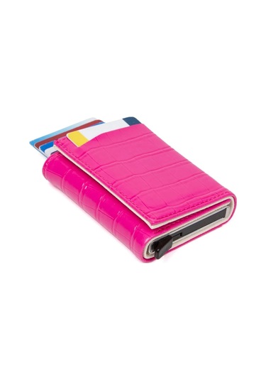 Tuldar Kadın Rfıd Otomatik Çekim Koruyucu Mekanizmalı Kağıt Para Bölmeli Hediyelik Kartlık Cüzdan Tul602 - Pembe
