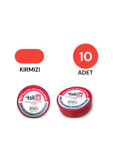 Tek-iş Izole Bant Elektrik Bandı Kırmızı 10 Adet
