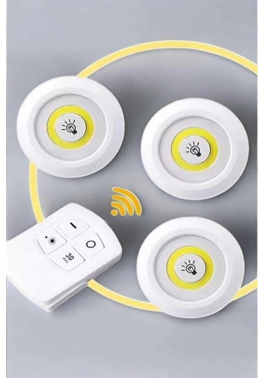 Bfs Led Lamba 3'lü Uzaktan Kumandalı Yapışkanlı Beyaz Işık Çok Renkli