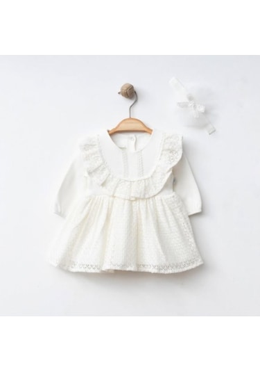 Işıl Baby Güpürlü Şık Elbise Ve Saç Bandı Ekru