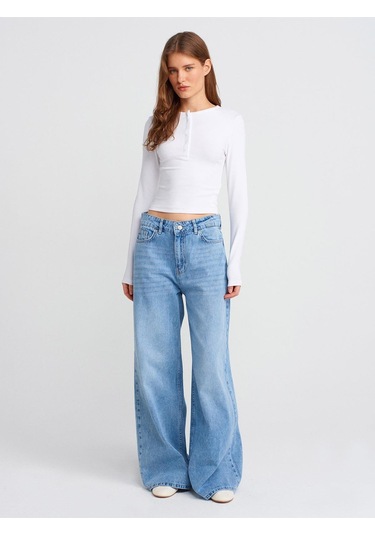 31442 Uzun Kollu Çıtçıt Düğmeli Top-beyaz-10681 Beyaz