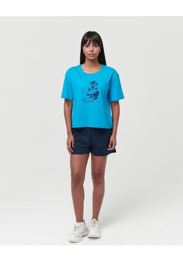 Bella Dossi Pamuklu Kısa Kollu Baskılı Kadın Şortlu Pijama Takımı Mavi