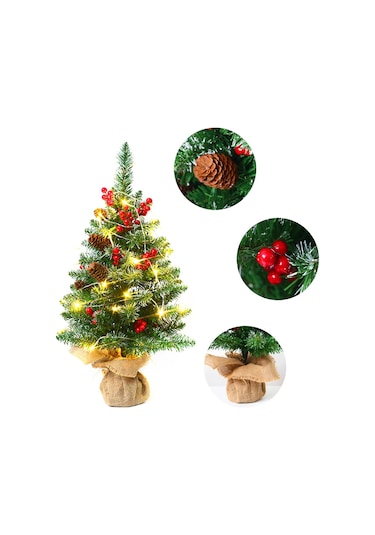 18" Mini Noel Ağaçları Pille Çalışan Yapay Prelit Yeşil